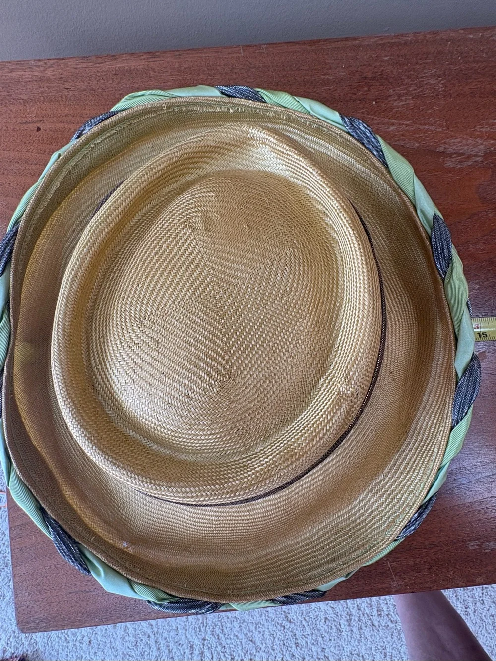 Whittall & Shon Golden Hat Silver Green Braided Favric Rim Gold Lamme Twist